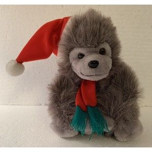 Gorilla Christmas Gray Plush Santa Hat Scarf YMT Int Stuffed Animal 8 "
